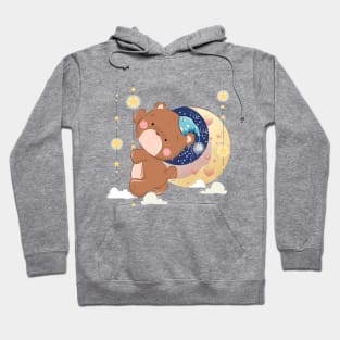 cute bear climbing moon Hoodie